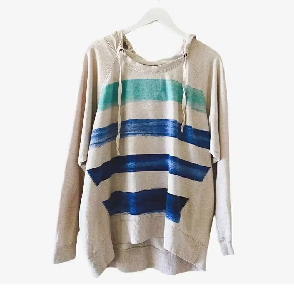 DKNY Vintage Lightweight Hoodie Pullover with Blue Stripes Cotton SZ XXL #1401